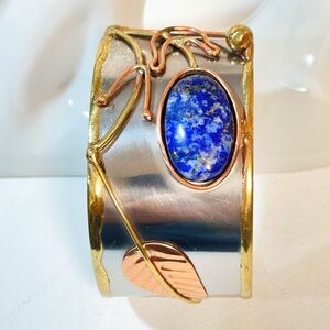 Trimetal Cuff with Large Lapis Lazuli Stone